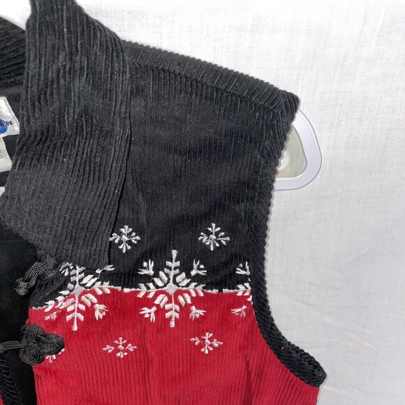 Paul Harris Design Corduroy Cardigan Women’s Size Medium Red Black Snowflake - Picture 4 of 12